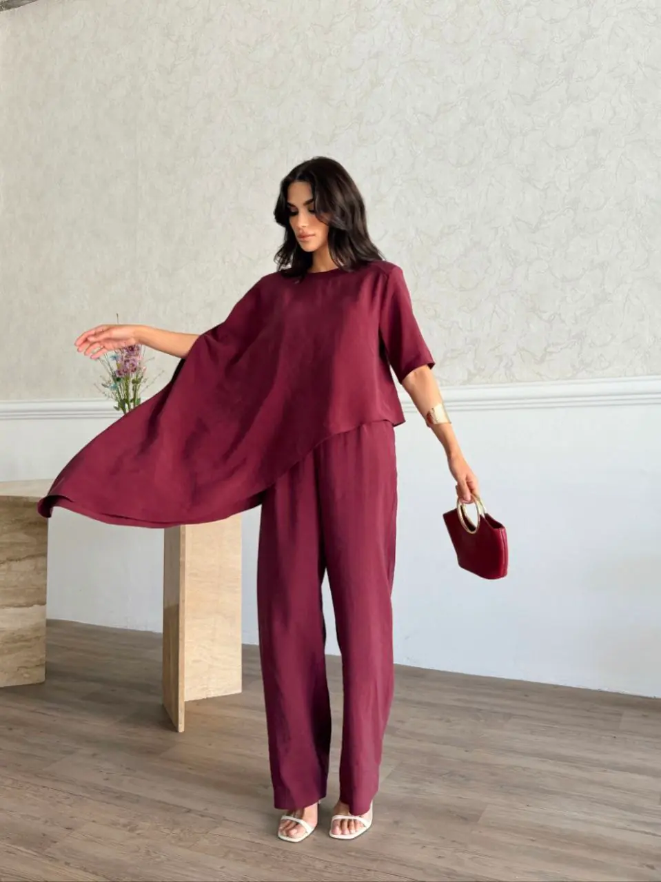 Şal Bluz Pantolon Takım