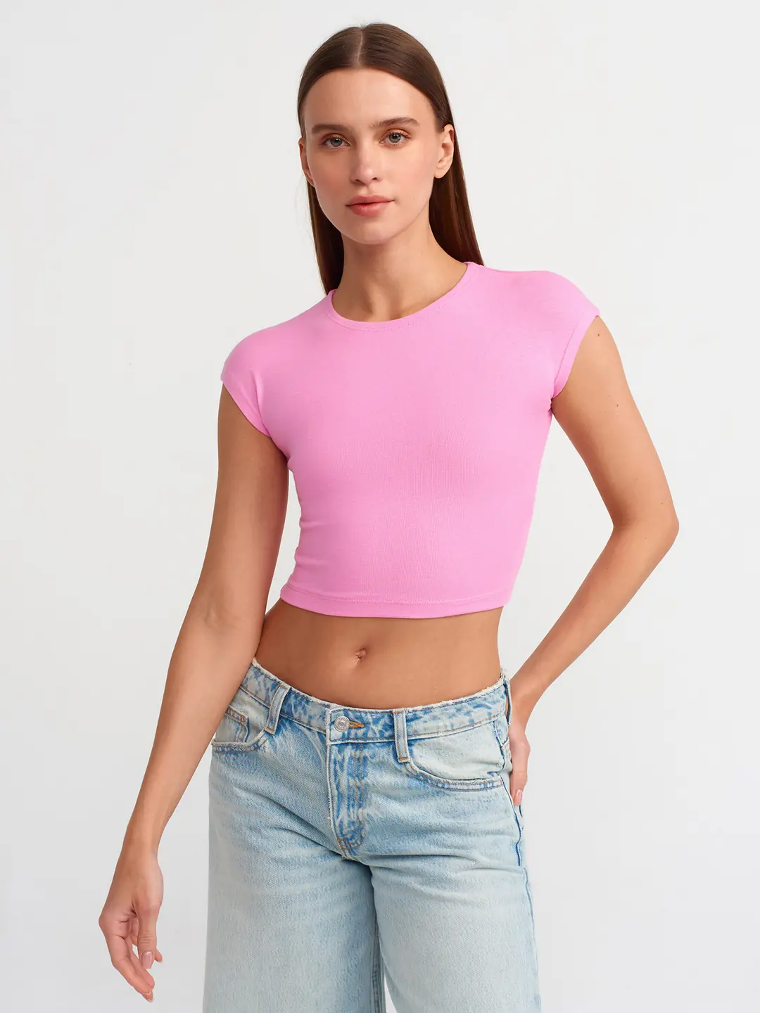 Pamuk ve Modal Karışımlı Crop Top Bluz