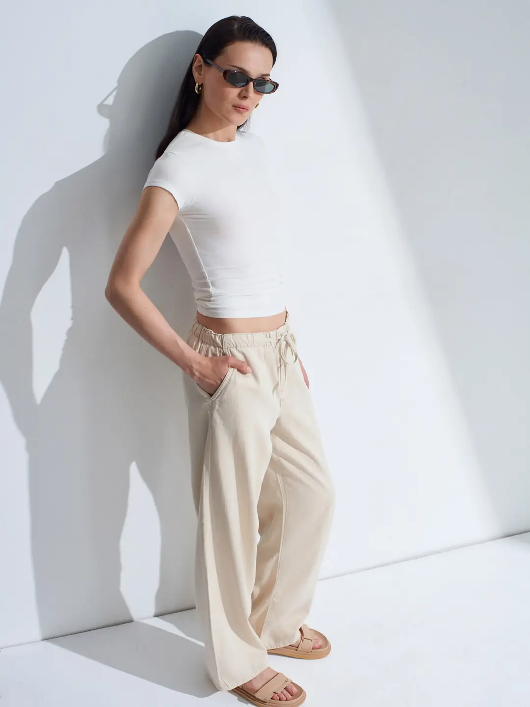 Beli Lastikli Tencel Karışımlı Pantolon