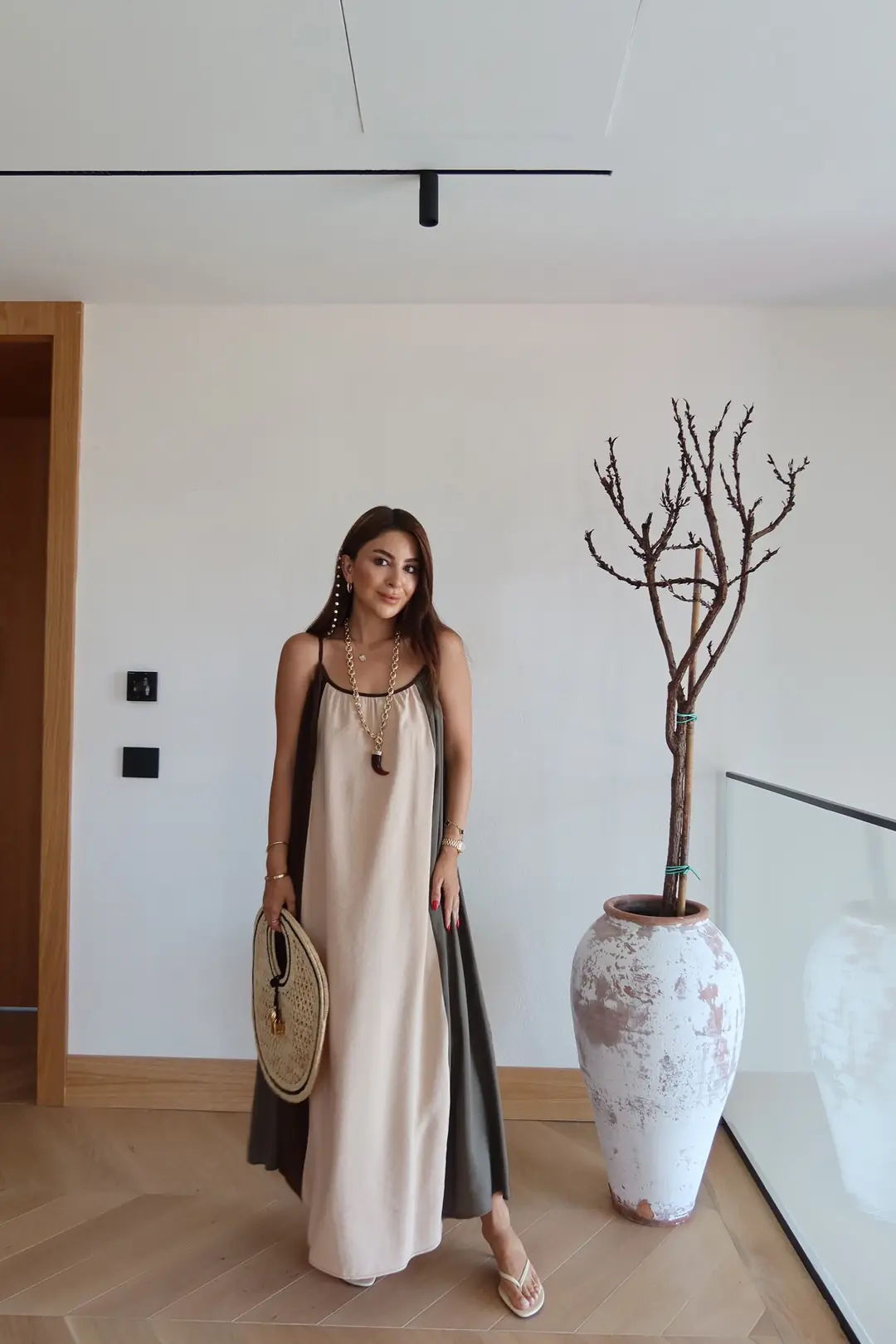 Çizgili İp Askılı Elbise